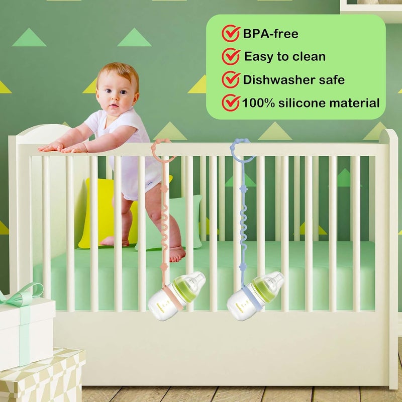 RTMOK (4Pcs) Sippy Cup Strap Keep Bottles and Sippy Cups Off The Floor, Sippy Cup Holder Strap Suitable for High Chairs, Strollers and Water Bottles- Dishwasher Safe - Image 5